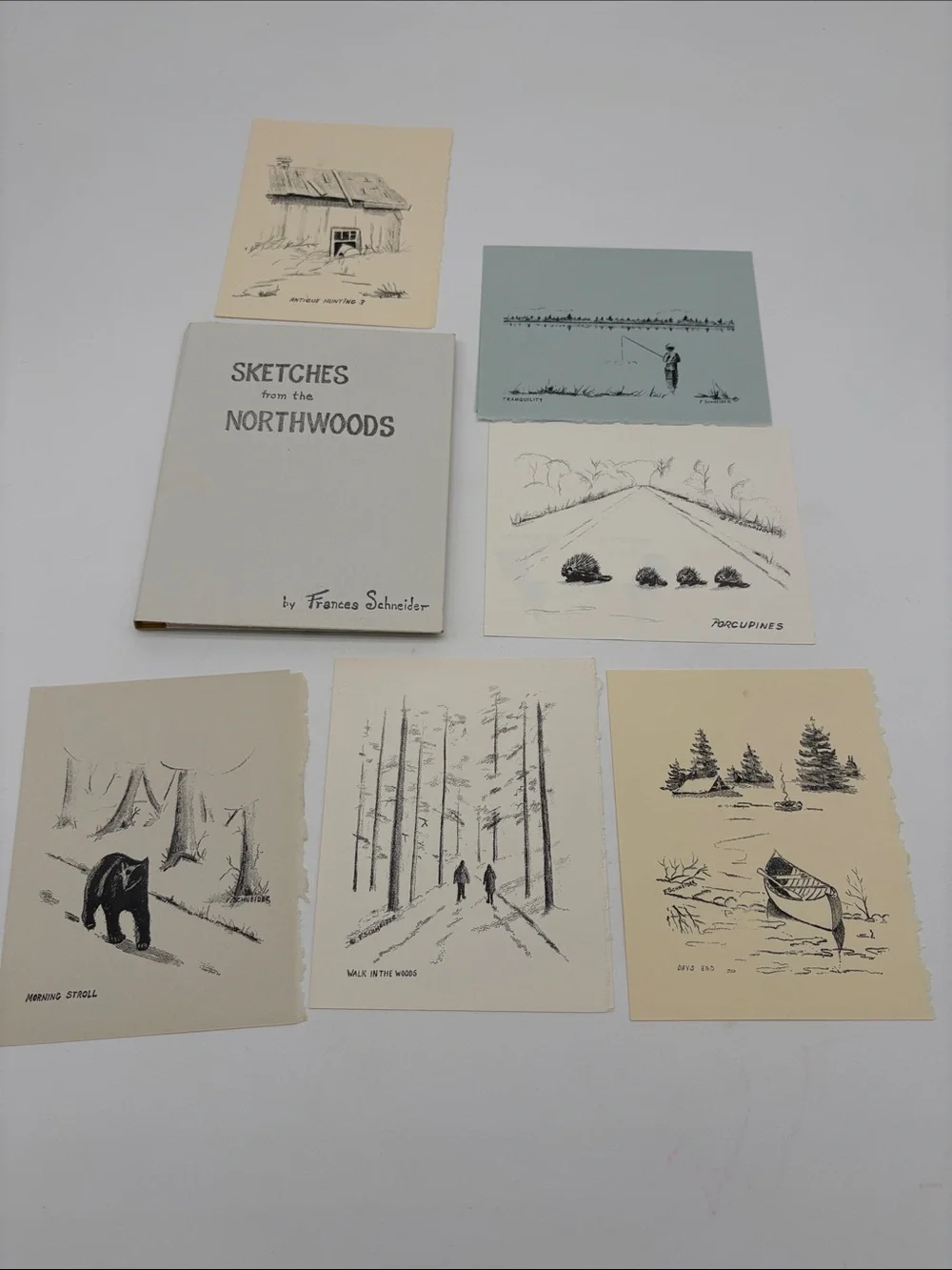 Lot of 6 Blank Cards Sketches from the Northwoods by Frances Schneider